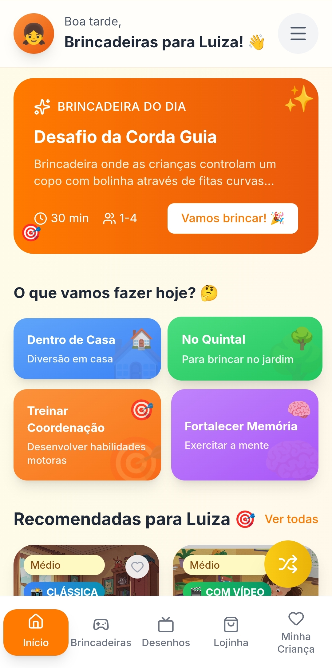 Tela inicial do BrincaFácil